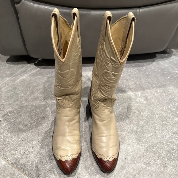 Tony Lama Vintage Women’s Leather/Snake Skin Pointed Toe Western Cowboy Boots - Picture 1 of 15